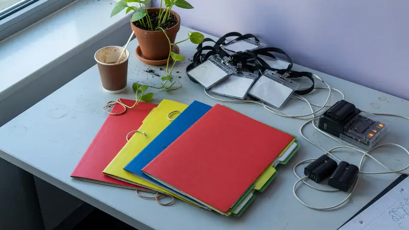 Assignment desk with notebooks